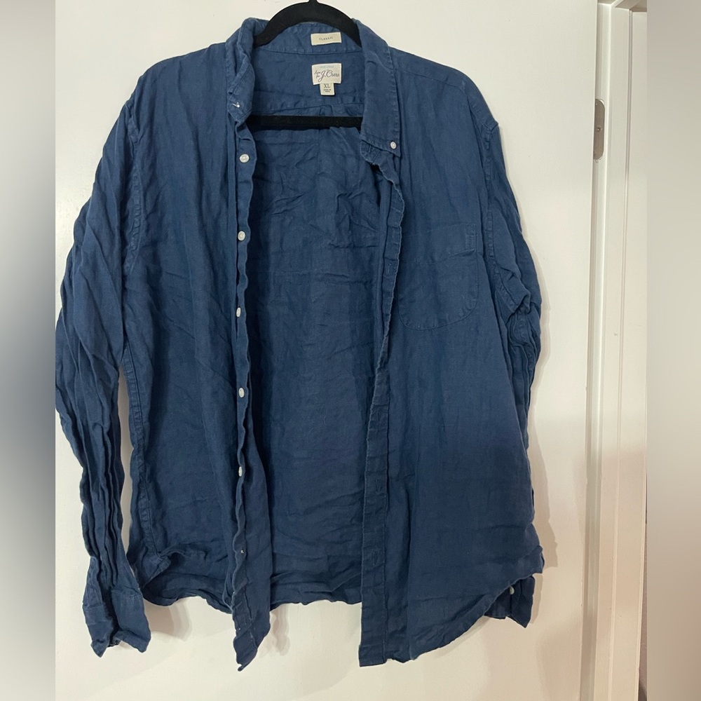 J. Crew Baird McNutt Irish linen shirt Ink Blue Men's XL - Picture 2 of 4